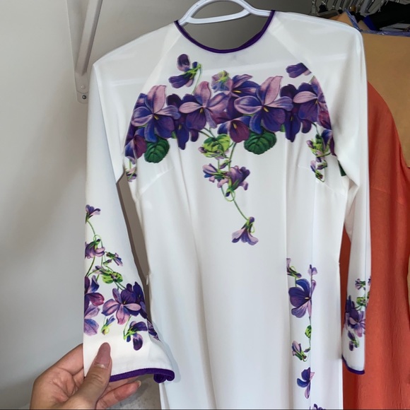 Vietnamese ao dai dress floral formal maxi gown - Picture 2 of 2